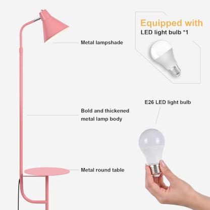 Pink Floor Lamp with Shelf, Dimmable LED Reading Standing Lamp - color: Pink