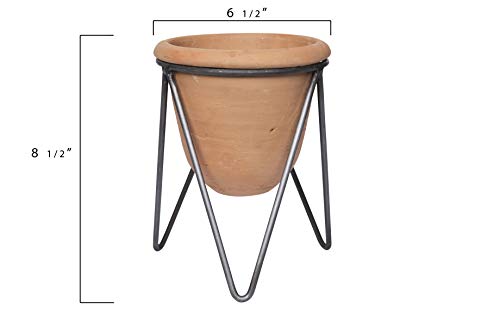 Creative Co-Op Terracotta Pot with Metal Clothespin‑Style Stand, Rustic Terracotta Finish
