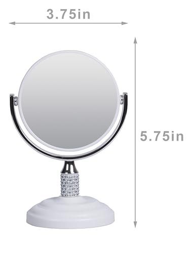 Zahari Home Galvin Double Sided Makeup Mirror with Stand, Desk Mirror 1X/3X Magnification, 360 Degree Swirl, 5.60 inch, White - color: White, size: 5.6"L x 3.8"W