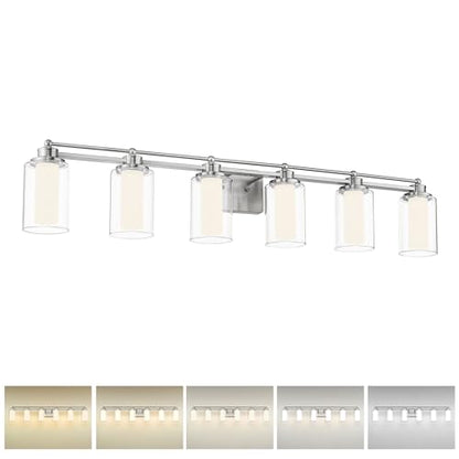 HWH 6-Light Bathroom Vanity Light, Clear Glass Shade, 5HLT63B-6W-LED BN - color: Brushed Nickel + LED, size: 6 Lights