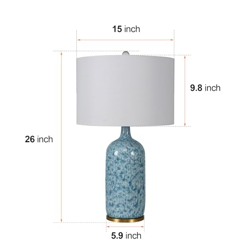 Modern Farmhouse Ceramic Table Lamp, 26" Tall Blue & White Kiln Glaze Bedside Lamp with Linen Shade, Contemporary Accent Lamp for Living Room Bedroom - color: Blue