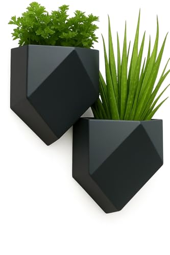 Vertical Garden Wall Planters – 2-Pack Modern Matte Black Geometric Pots for Indoor Plants, Wall Vase, Indoor and Outdoor Use 6"
