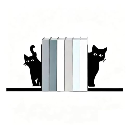 Decorative Black Cat Bookends, Metal