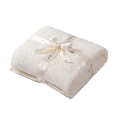 bearberry Knit Throw Blanket 50x60 Cream Super Soft Plush for Couch - color: Cream, size: Throw(50″x60″)