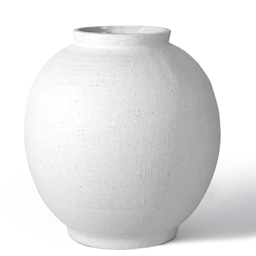 11" White Ceramic Vase, Large Round Ceramic Flower Vase - size: 11.1Inch