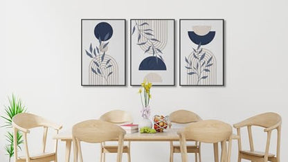 Large Framed Boho Wall Art, Mid Century Botanical Line Art, 16"x24"x3 - color: neutral, size: 16" X 24" X 3pcs Framed