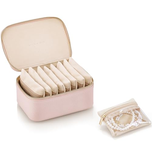 VLANDO Travel Jewelry Case with Clear 8 Velvet Bags,Pink - color: 8PCS-Pink