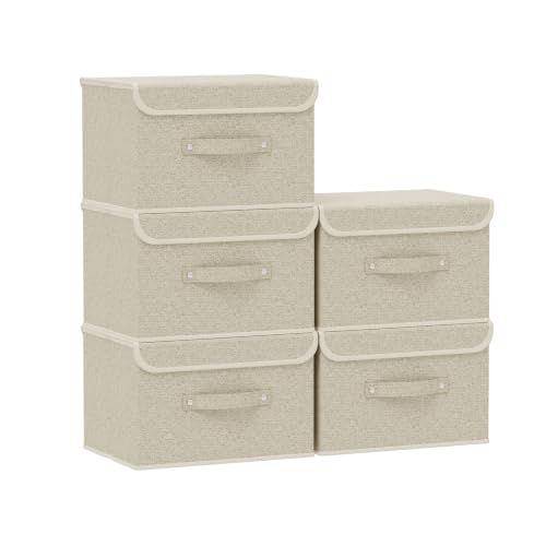 Storage Bins with Handles,Grey and Beige,10.2x7.9x6.7in,5 Pack - color: Beige/Gray, size: 10.2x7.9x6.7in(5-pack)