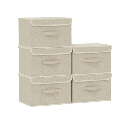 Storage Bins with Handles,Grey and Beige,10.2x7.9x6.7in,5 Pack - color: Beige/Gray, size: 10.2x7.9x6.7in(5-pack)