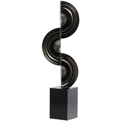 Deco 79 Crystal Geometric Decorative Sculpture Abstract Two-Tone Home Decor Statue with Stacked Semi Circles, Accent Figurine 5" x 4" x 18", Black