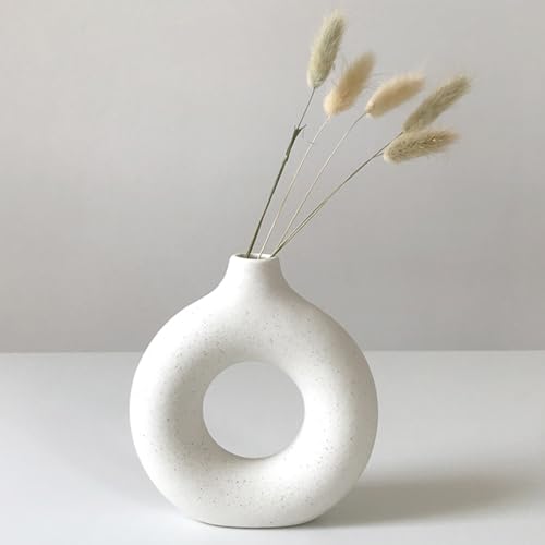 White Ceramic Vases for Pampas Grass,Water Drop Design Doughnut vase Modern Home Decor Minimalist Nordic Boho Ins Style (White Mini) - color: White, size: Mini