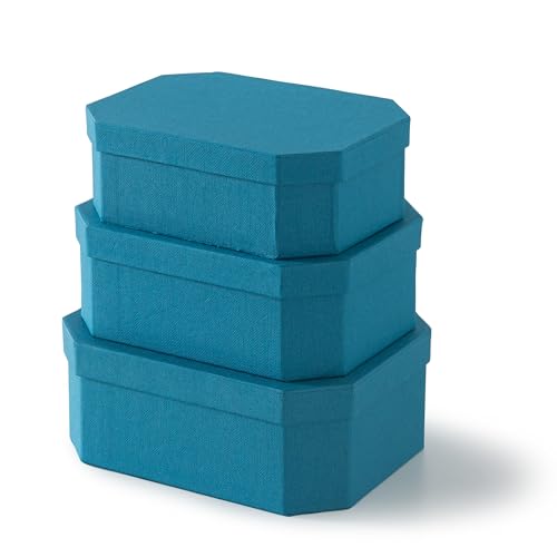 Soul & Lane - Blue Decorative Nesting Storage Boxes with Lids, Set of 3 - color: Blue