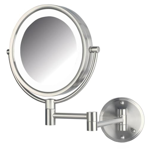 JERDON Hardwired Wall-Mount Makeup Mirror - 8X/1X - Nickel - HL88NLD - color: Nickel Direct Wire
