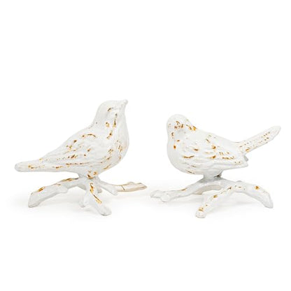 Sungmor Cast Iron Small Bird with Branch Statues, 2 Pack Antique White - color: White & Birds