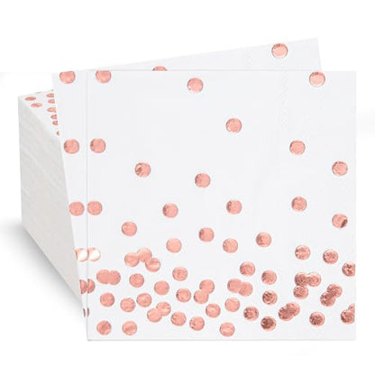 80 Pack of White Paper Cocktail Napkins with Gold Foil Polka Dot Confetti，Polka Dot Party Supplies(5 x 5 in，3-ply) (Rose Gold) - style: Pink Dot