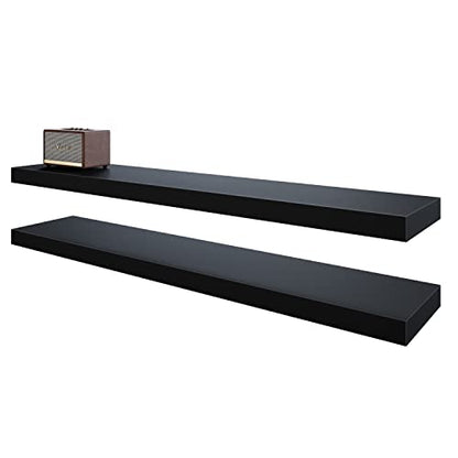 BAMEOS 47in Floating Shelves, Black Wall Mounted Wooden Shelves with Invisible Brackets Set of 2 - color: Black, size: 47x9 2Pcs