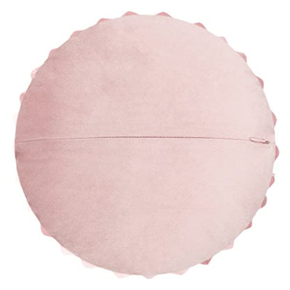 JWH Handmade 3D Sunflower Throw Pillow Cover Decorative Accent Pillow Case Round Floral Cushion Velvet Pillowcase with PP Cotton Insert for Home Bed Couch Bedroom Chair 12 Inch Dusty Pink