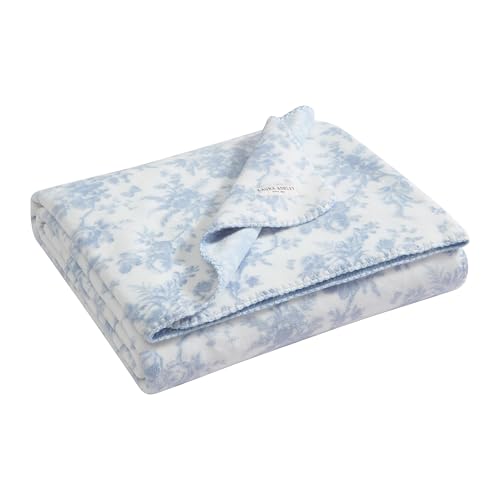 Laura Ashley - Soft Throw Blanket, Reversible Lightweight, 50 x 70 - color: Bedford Stripe Blue