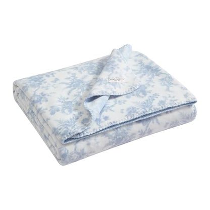 Laura Ashley - Soft Throw Blanket, Reversible Lightweight, 50 x 70 - color: Bedford Stripe Blue