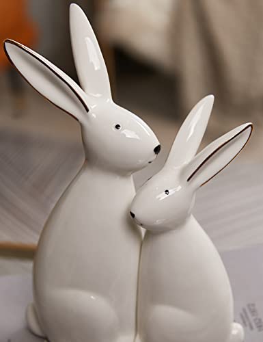 HAUCOZE 2pcs Rabbit Statue Animal Figurine Gift Modern Home Decor 7.5 Inch