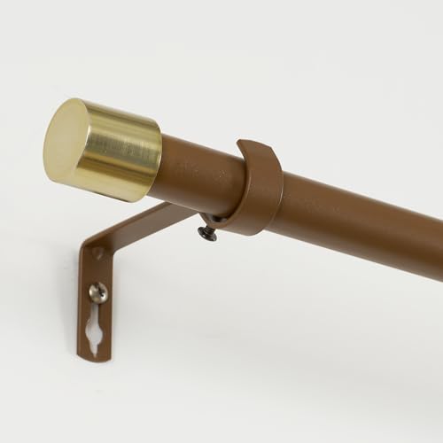 NICETOWN Adjustable Brown Metal Curtain Rod, Extendable Drapery Rod for Living Room Bedroom, Modern Matte Brown Finish with Electroplated Gold Cylinder Finials, for Apartment, Loft, 28-48 Inches - color: Gold & Brown, size: 28" to 48"