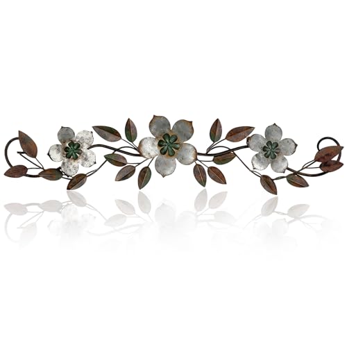 Wesiti Metal Flower Wall Art Decor Vintage Wrought Scroll, Silver Gray - color: Silver Gray