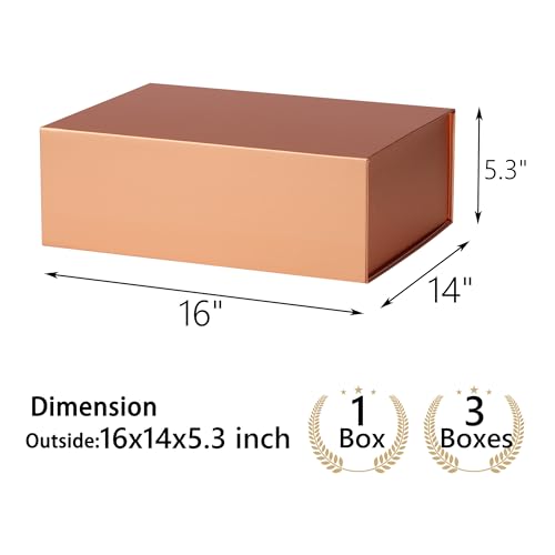 Rose Gold Gift Box,16x14x5.3 Large Gift Boxes With Lids For Presents Includes Ribbon And Diy Printable Sticker Paper,Bridesmaid Proposal Box,Magnetic Gift Box For Birthday,Wedding,Graduation - color: 16x14x5.3inch-Rose Gold-Pack 1