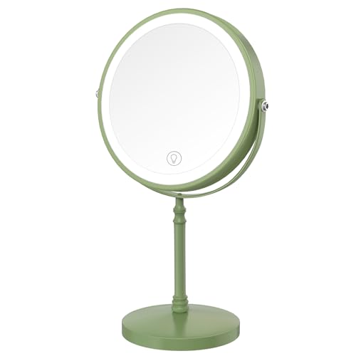 DEIOVWXS Makeup Mirror, Rechargeable Vanity Mirror with 3 Lights, 1X/10X - color: Green