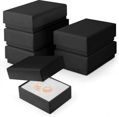 BULK PARADISE 6 Pack Cotton Fill Black Cardboard Paper Jewelry Box Gift Size 3.08 x 2.28 x 1.1 Inches Perfect for Small Gifts - color: Black