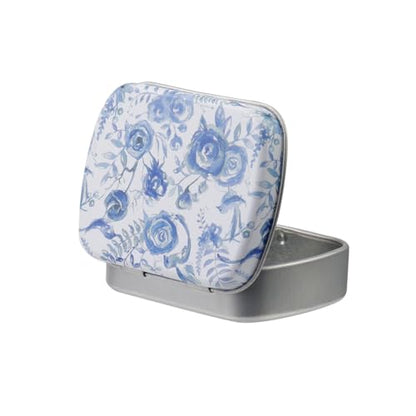 4pcs Blue Rose Pattern Empty Hinged Tin Box Metal Tins Storage Box - color: Blue Rose