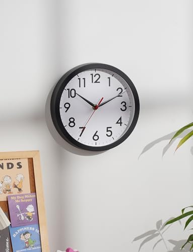 AKCISOT 8 Inch Wall Clock, Silent Battery Operated Analog Clock, Black - color: A_black, size: 8 Inch