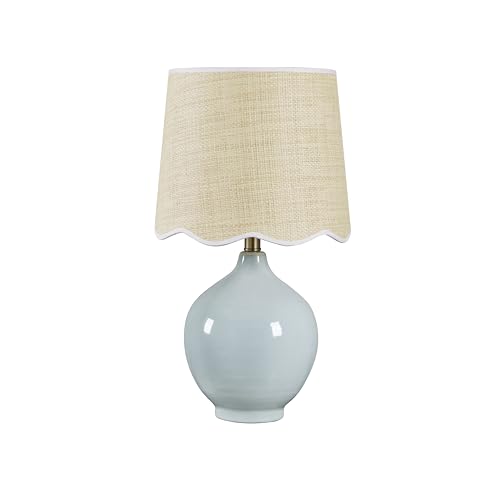 21"H Sky Blue Ceramic Table Lamp with Beige Faux Rattan Drum Shade - color: Sky Blue