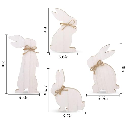 Easter Decorations: 4 pcs Rustic Wooden Easter Bunny Table Signs, Farmhouse Freestanding Tiered Tray Decor for Home Gifts, White