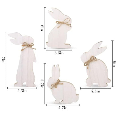 Easter Decorations: 4 pcs Rustic Wooden Easter Bunny Table Signs, Farmhouse Freestanding Tiered Tray Decor for Home Gifts, White
