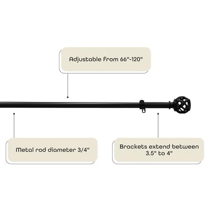 Buono II Carrie Rod & Finial 66-120 in, for Windows, Finials - size: 66-120, style: Carrie