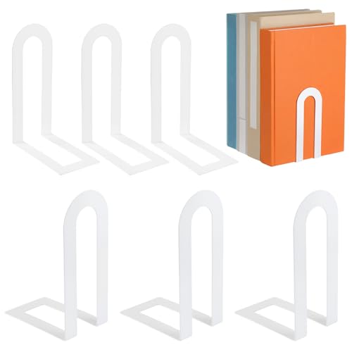 Chunful 6 Pcs White Metal BookEnds Shelves, 5.5 x 3.75 x 2.25 in - color: White, size: 5.5*3.75*2.25inch