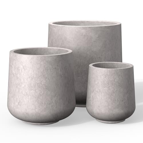 Kante Set of 3 CON Gray Concrete Curved Planters 16.5" 13" 9.4" Dia - color: Light Gray, size: Set of 3: 15.3" + 11.6" + 8.2" D