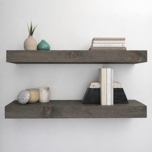 Urbandi Modern Floating Shelves 3 Inches Thick for Wall, Wide Shelves for Kitchen, Living Room, Bedroom, and Bathroom, Natural Pine Wood, Rustic Wooden Shelf, (Set of 2) (Aged Barrel, 24Lx3Hx6D) - color: Aged Barrel, size: 24Lx3Hx6D