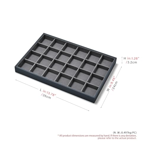 Grey Microfiber 24 Grid Jewelry Display Organizer Tray - size: 24 Grid