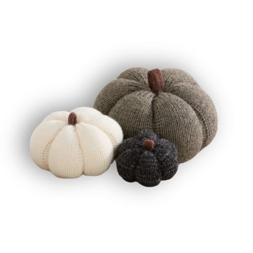 Set of 3 Multi-size Cozy Knit Pumpkins (Granite Large Multi-size set) - color: Granite Large Multi-size