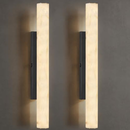 Artisan Alabaster Wall Sconces Set of 2, 36in Matte Black Linear Sconce, Faux Alabaster Sconce for Bathroom Vanity, 3000K Dimmable Hardwired Modern Wall Sconces for Bedroom Living Room Hallway - color: Black-36in-2Pcs