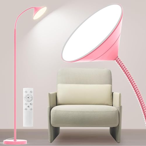 Yikuneng Dimmable LED Floor Lamp, Super Bright Reading Lamps Floor Standing lamp with Remote & Touch Control, Stepless Dimming & 2700K-6500K Color Temperature, for Living Room Bedroom Office, Pink - color: Pink