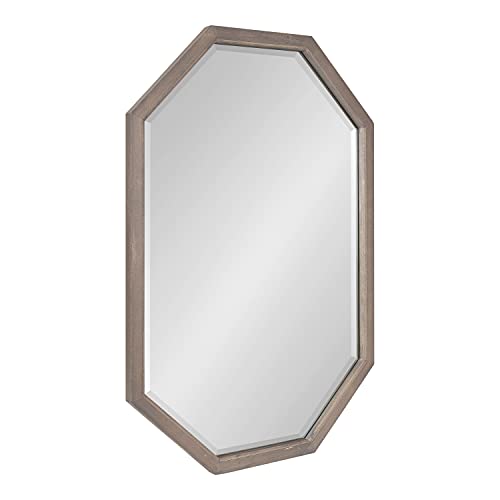 Kate and Laurel Hogan Farmhouse Octagon Wood Wall Mirror; 24 x 36; Gray; Traditional Inspired Geometric Wall Decor - color: Grey, size: 36"L x 24"W