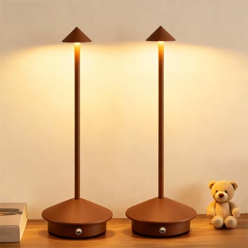 2 Pack Aluminum Cordless Table Lamp, 6000mAh Rechargeable Table Lamps, Portable Touch LED Lamp, Outdoor Waterproof Dimmable Cordless Rechargeable Table Lamps for Restaurant/Patio- (2Brown) - color: Zongse