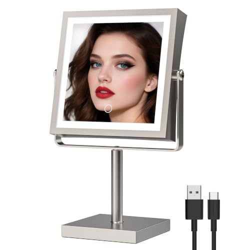 Ruacq Makeup Mirror with Lights 1X/7X Height Adjustable Brushed Nickel - color: Brushed Nickel - 7x
