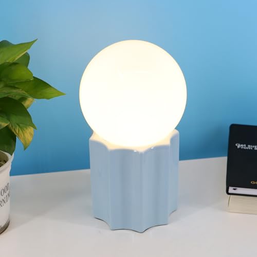 Modern Ceramics Table Lamp with Blue Ceramic Base and White Jade Round Ball Glass Accent Table Lamp Living Room Bedroom Bedside Nightstand House Office Home Reading - color: Blue Ceramic