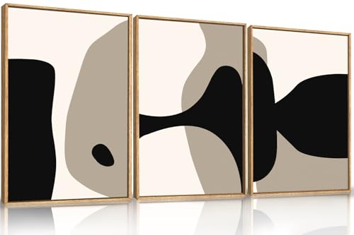DRACIT Large Neutral Abstract Lines Framed Canvas Wall Art Set-16"x24"x3 - color: Modern Geometric Wall Art, size: 16"L x 24"W