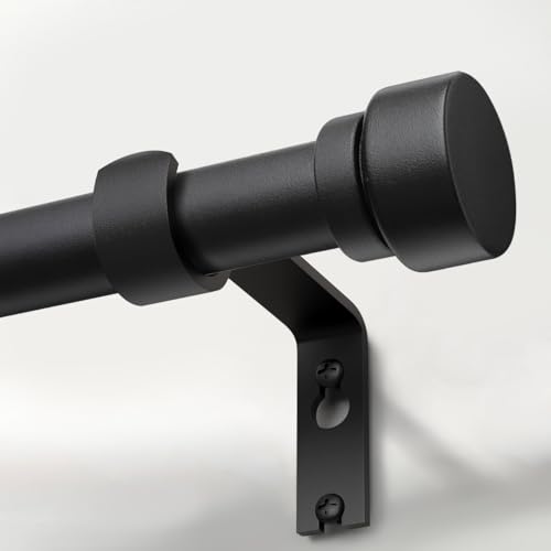 Lootkell Modern Matte Black Curtain Rods for Windows 66 to 120 Adjustable Length Heavy Duty 1" Diameter Window Curtain Rod with Solid Metal Finials for Outdoor Farmhouse Bedroom Kitchen Living Room - color: Matte Black, size: 16"-120"|1 Pack