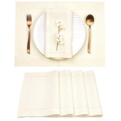 Signature Linen™ by D'Moksha, Cream Placemats Set of 4, 14 x 19 Inch, 100% Pure Linen Table Mats, Hemstitch, Machine Washable Cloth Placemats- Fall, Weddings, Outdoor Hosting - color: Cream, size: Set of 4 (14 X 19 Inch)