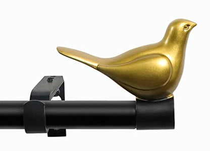 3/4" Diameter Farmhouse Single Window Treatment Curtain Rod, Gold Bird Finials (84"-120", Black Rod) - color: Black with Gold Finial, size: 84"-120"